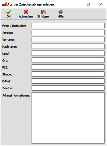 Dialog: Aus der Zwischenablage anlegen