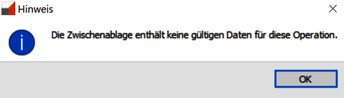 Hinweis Zwischenablage ohne gültige Daten